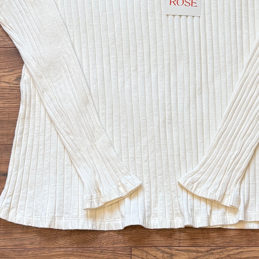 Knox Rose Women's Slim Fit Long Sleeve Ribbed T-Shirt Cream Size XXL NWT - Picture 2 of 8